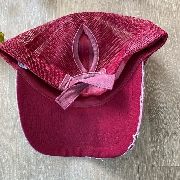 MAMA Trucker Hat high Ponytail Baseball Hat Wine Red Distressed Vintage Wash - Picture 6 of 6